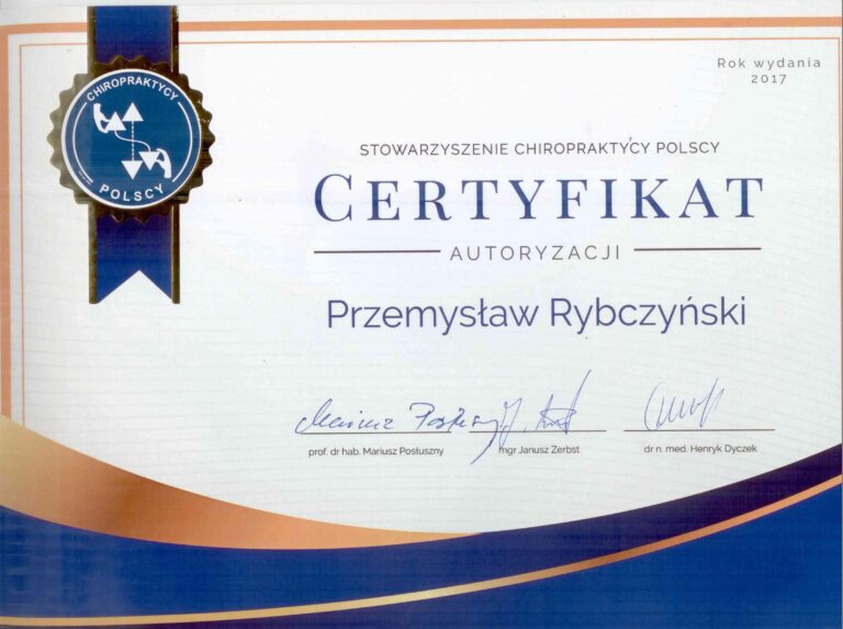 Certyfikat i dyplom chiropraktyki, Przemyslaw Rybczynski, chiropraktyk Poznan, skan 2
