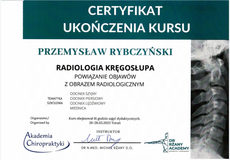 Certyfikat i dyplom chiropraktyki, Przemyslaw Rybczynski, chiropraktyk Poznan, skan 4