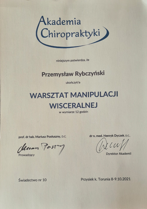 Certyfikat i dyplom chiropraktyki, Przemyslaw Rybczynski, chiropraktyk Poznan, skan 7