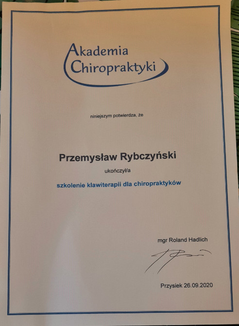 Certyfikat i dyplom chiropraktyki, Przemyslaw Rybczynski, chiropraktyk Poznan, skan 8