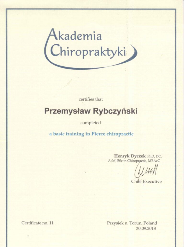 Certyfikat i dyplom chiropraktyki, Przemyslaw Rybczynski, chiropraktyk Poznan, skan 11