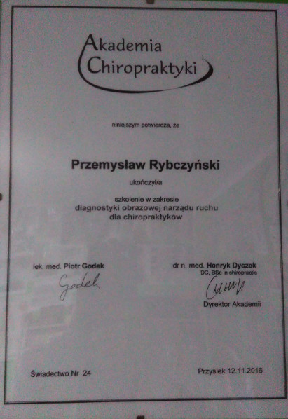 Certyfikat i dyplom chiropraktyki, Przemyslaw Rybczynski, chiropraktyk Poznan, skan 14
