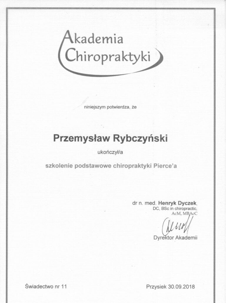 Certyfikat i dyplom chiropraktyki, Przemyslaw Rybczynski, chiropraktyk Poznan, skan 15