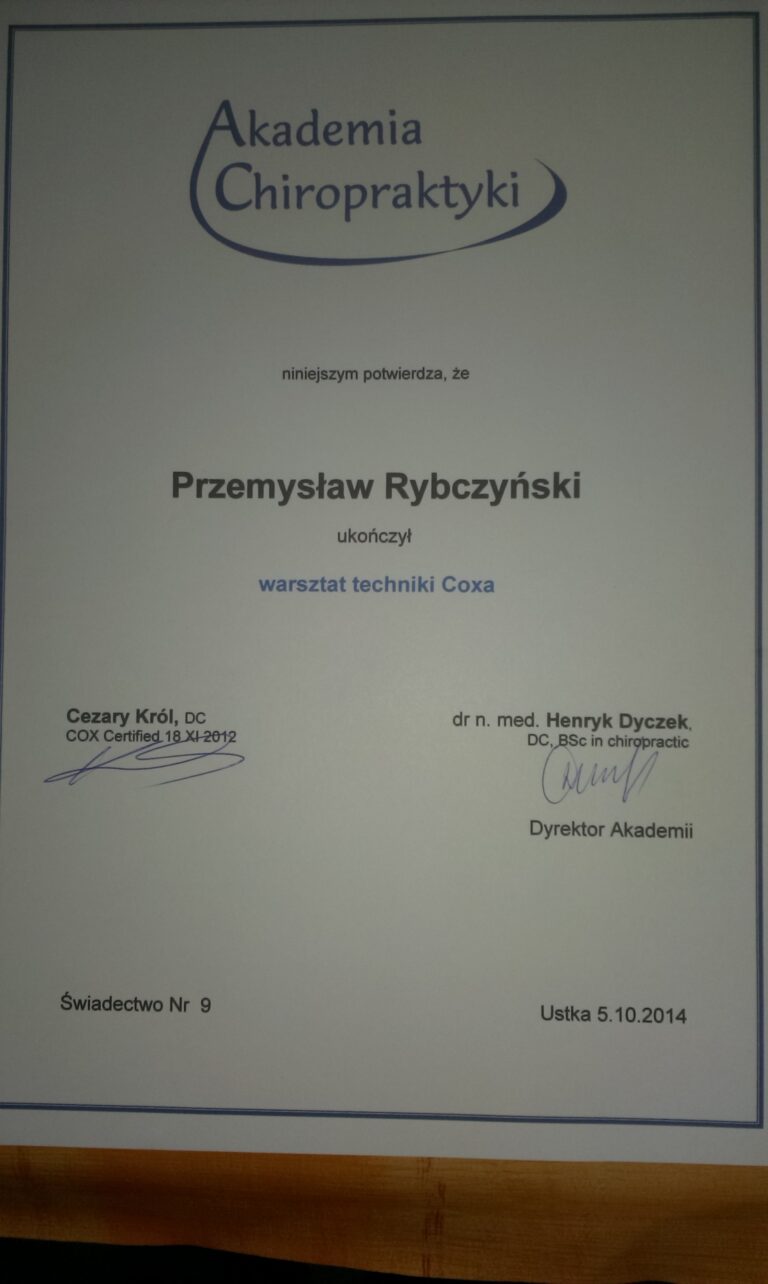 Certyfikat i dyplom chiropraktyki, Przemyslaw Rybczynski, chiropraktyk Poznan, skan 16