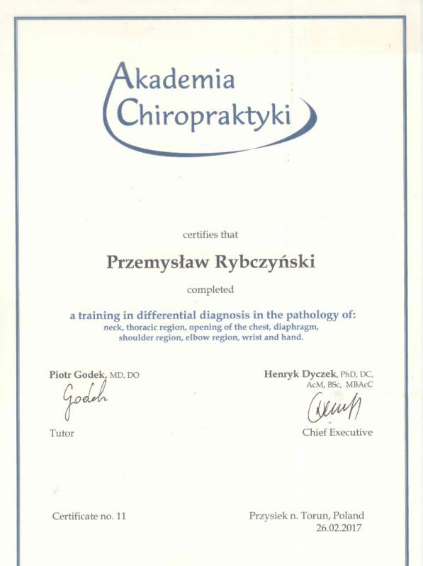 Certyfikat i dyplom chiropraktyki, Przemyslaw Rybczynski, chiropraktyk Poznan, skan 17