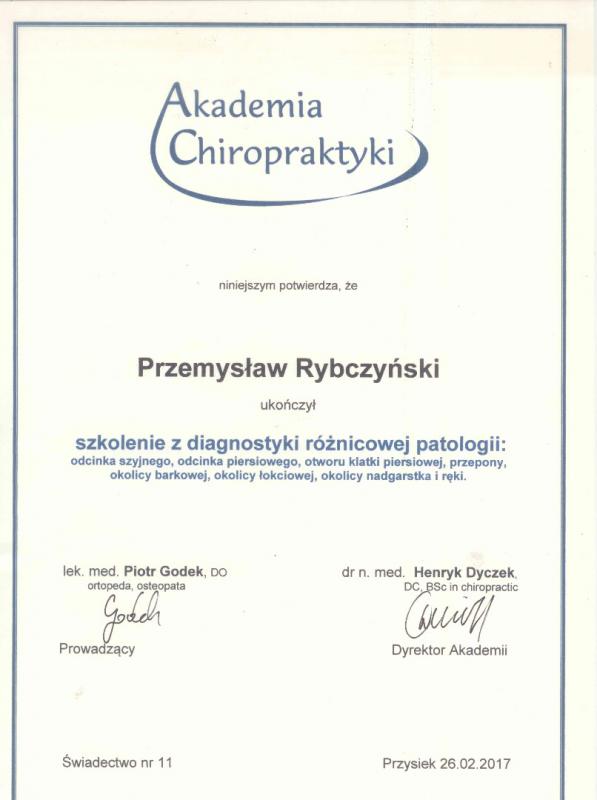 Certyfikat i dyplom chiropraktyki, Przemyslaw Rybczynski, chiropraktyk Poznan, skan 18