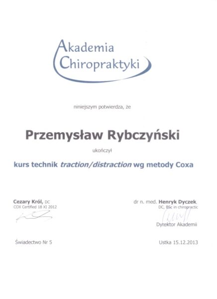 Certyfikat i dyplom chiropraktyki, Przemyslaw Rybczynski, chiropraktyk Poznan, skan 19