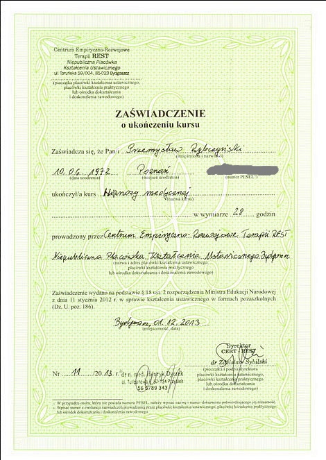 Certyfikat i dyplom chiropraktyki, Przemyslaw Rybczynski, chiropraktyk Poznan, skan 22