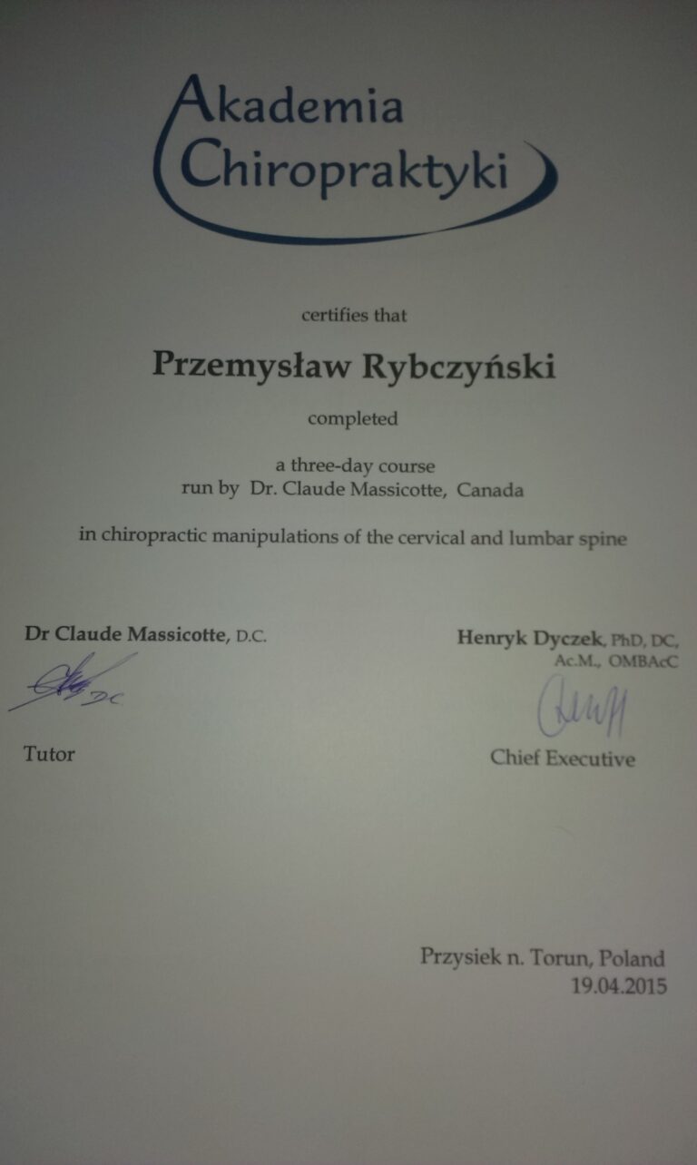 Certyfikat i dyplom chiropraktyki, Przemyslaw Rybczynski, chiropraktyk Poznan, skan 24