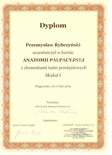 Certyfikat i dyplom chiropraktyki, Przemyslaw Rybczynski, chiropraktyk Poznan, skan 26
