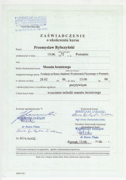 Certyfikat i dyplom chiropraktyki, Przemyslaw Rybczynski, chiropraktyk Poznan, skan 33